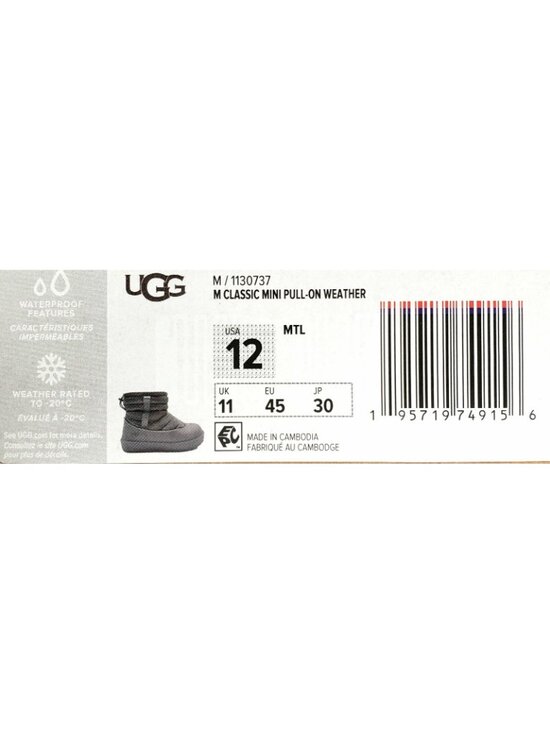 UGG Men\'s Classic Mini Pull-On Weather Waterproof Insulated Boots Metal Size 12